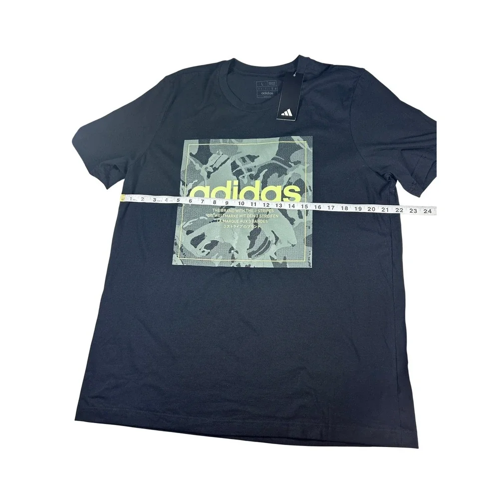 Adidas Mens Large Camo Logo Graphic Black T Shirt‎ Athleisure Training Gym NEW